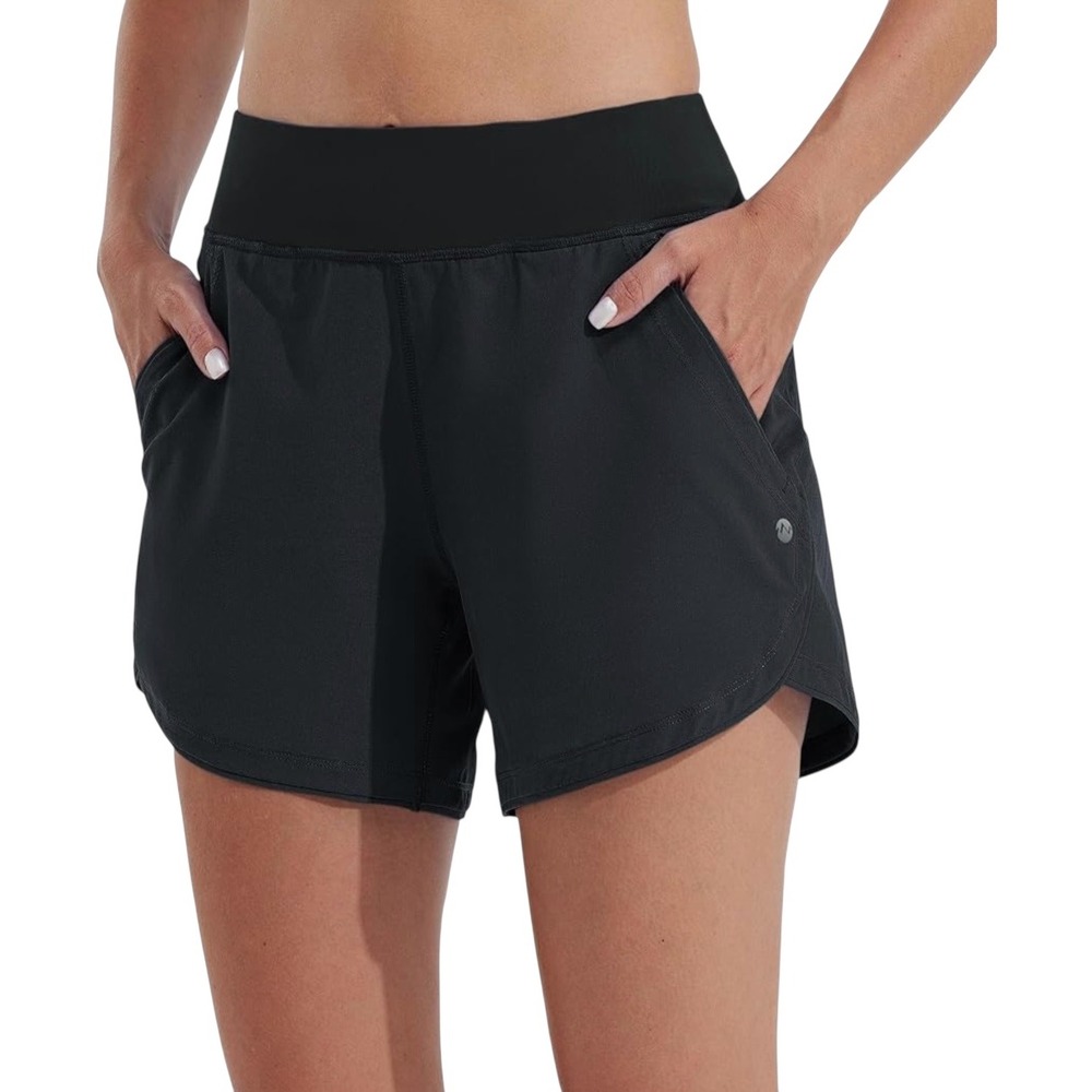 NEW WILLIT Black Athletic Running Shorts Medium High Waisted Workout Pocket